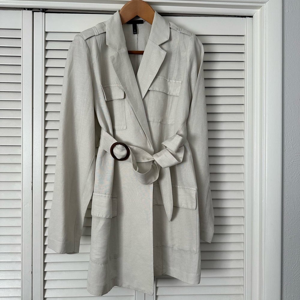 Lane Bryant EUC Women's Cream/Taupe Linen Blend Belted Jacket